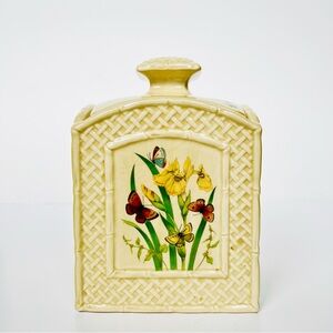Vintage Floral Ceramic Canister with Butterflies - Yellow